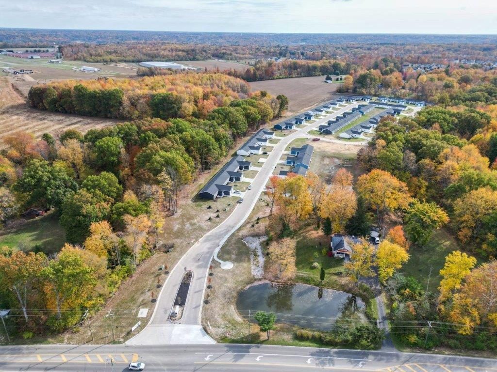 Aerial view of the Hangar Flats community and surrounding countryside, real estate marketing by Alex Papa