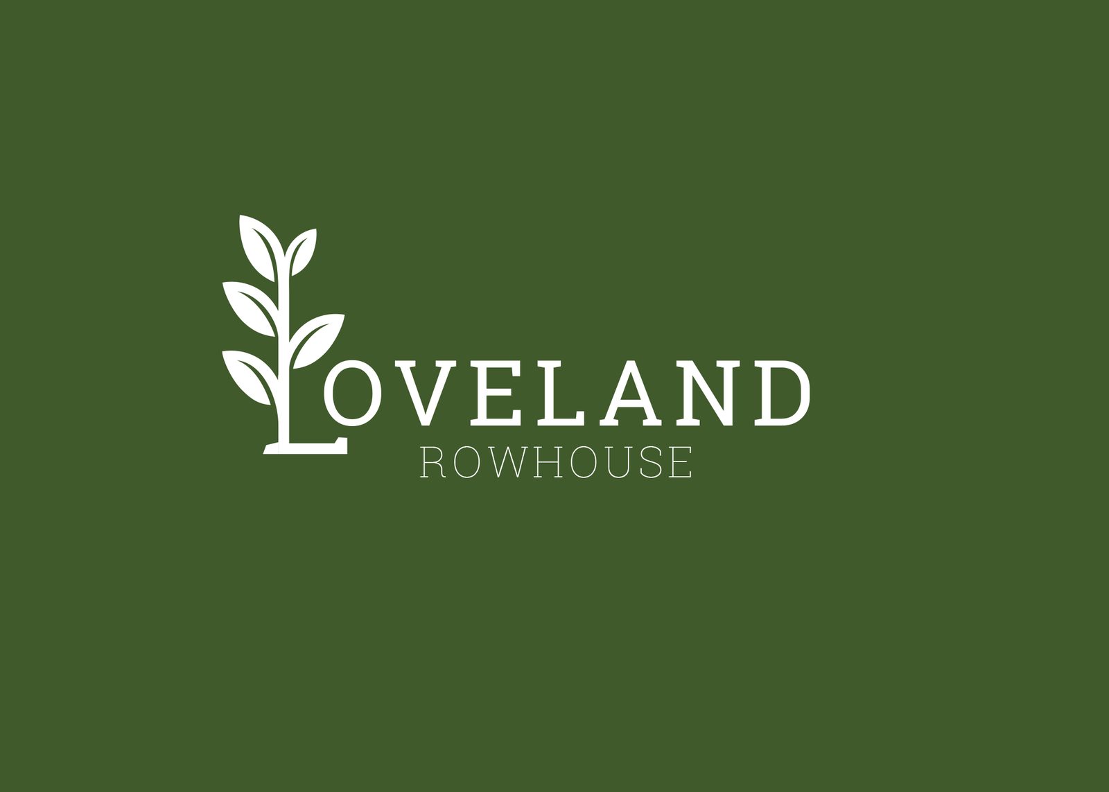 Loveland Rowhouse wordmark white on green
