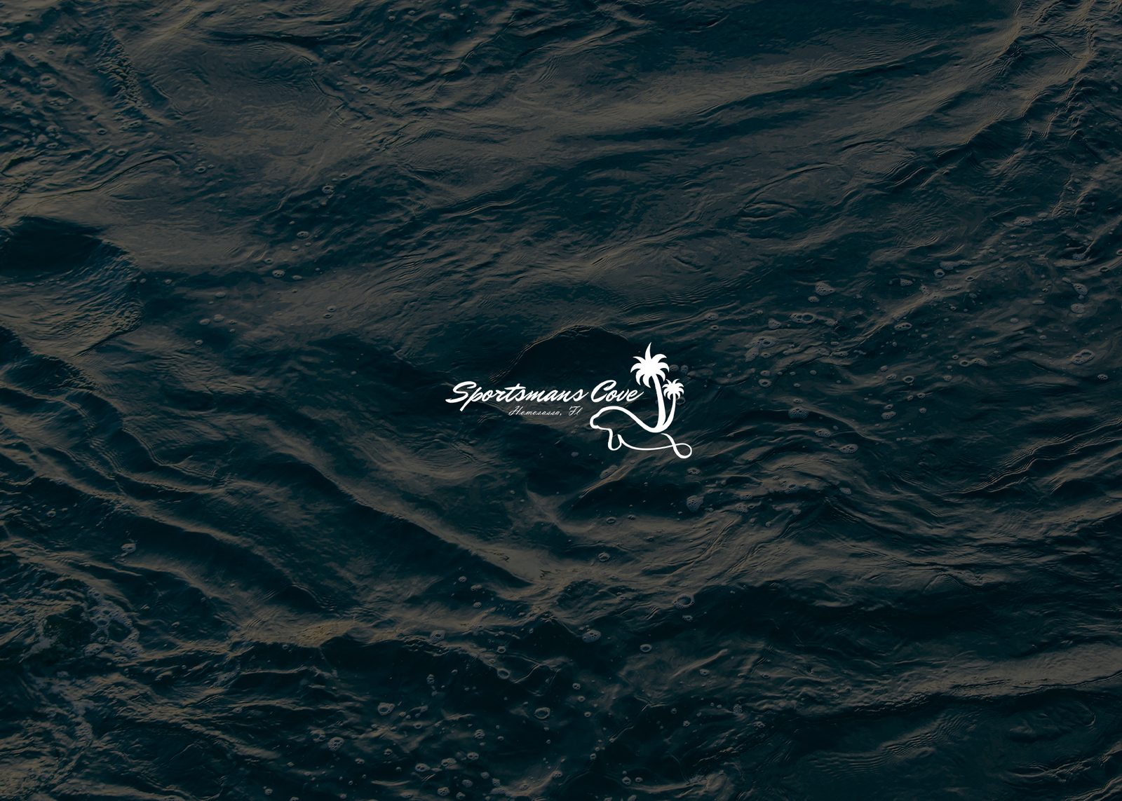 Sportsmans Cove logo over dark blue water, brand identity by Alex Papa