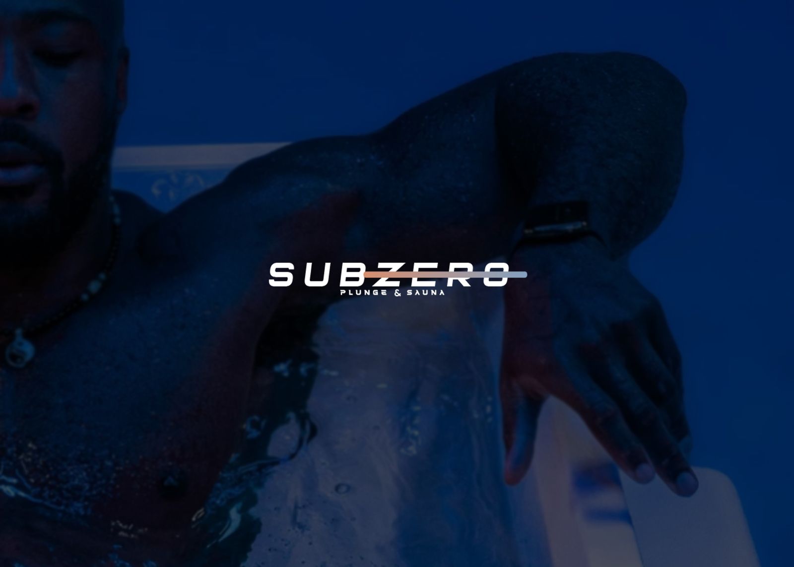 SubZero logo over a blue cold-plunge scene